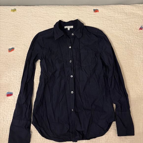 Alex Mill Cotton Dark Navy Blue Button Up Polo Small - Picture 1 of 7